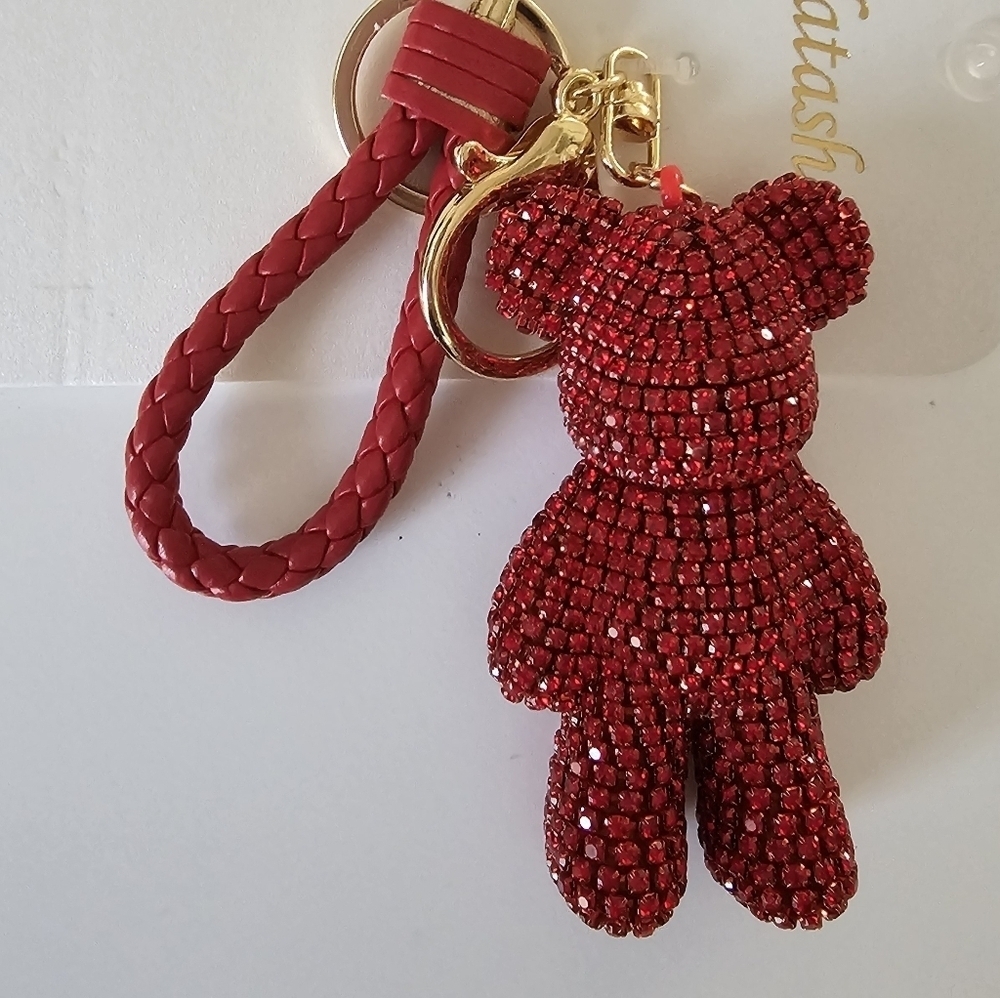 Rhindstone Bear Keychain, Bag Charm Red - Picture 4 of 5